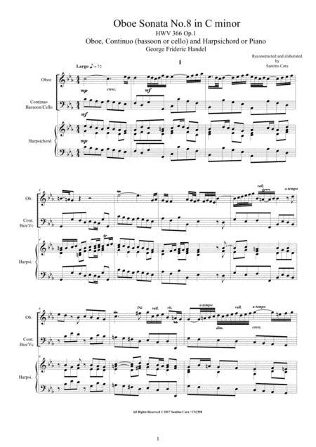 Handel - Oboe Sonata No.8 In C Minor HWV 366 Op.1 For Oboe, Continuo And Harpsichord Or Piano